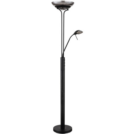 Plafonnier LED lampadaire lampe de salon lampadaire lampe de chambre, verre métal fumé noir, spot de lecture orientable, H 180 cm