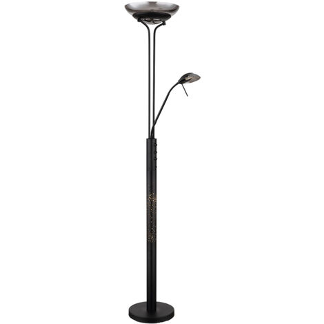 Plafonnier LED lampadaire lampe de salon lampadaire lampe de chambre, verre métal fumé noir, spot de lecture orientable, H 180 cm