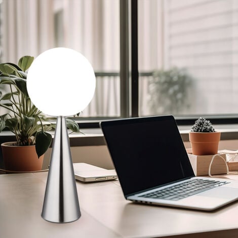 Lampe de table LED Lampe de chevet Lampe de lecture Lampe de salon Lampe de table Lampe d'appoint, métal Boule de verre argenté blanc, 9W 810lm blanc chaud, H 49,5 cm