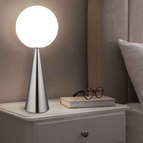 Lampe de table LED Lampe de chevet Lampe de lecture Lampe de salon Lampe de table Lampe d'appoint, métal Boule de verre argenté blanc, 9W 810lm blanc chaud, H 49,5 cm