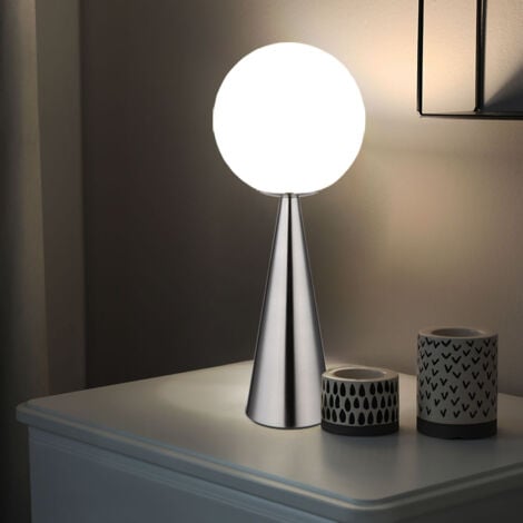 Lampe de table LED Lampe de chevet Lampe de lecture Lampe de salon Lampe de table Lampe d'appoint, métal Boule de verre argenté blanc, 9W 810lm blanc chaud, H 49,5 cm
