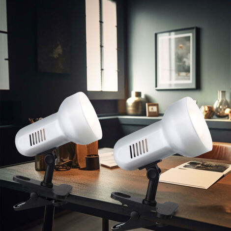 Spot à pince lampe spot lampe de table mobile lampe de bureau argent, métal plastique, 1x E27, LxH 16 x 21 cm, lot de 2