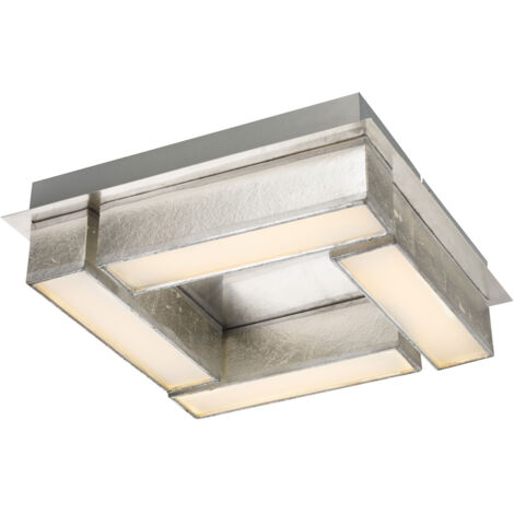 Plafonnier lampe de salon plafonnier LED argent lampe de salle à manger, textile métal nickel mat, 1x 12W 800lm 3000K, LxPxH 30x30x8,5 cm