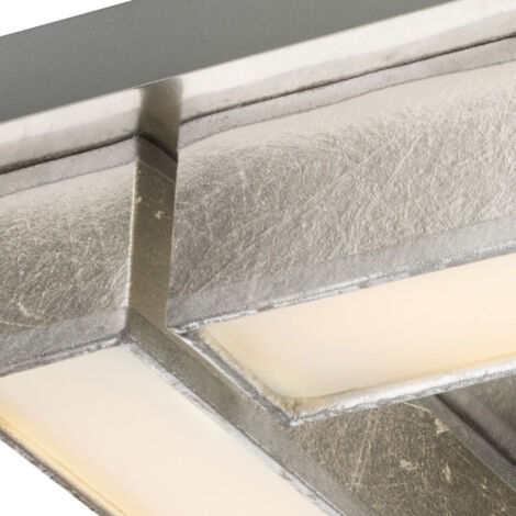 Plafonnier lampe de salon plafonnier LED argent lampe de salle à manger, textile métal nickel mat, 1x 12W 800lm 3000K, LxPxH 30x30x8,5 cm