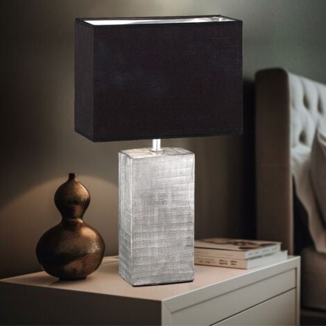 Lampe de table, lampe de chevet, lampe de lecture, lampe de chambre, lampe de salon, lampe d'appoint, céramique argent textile noir, 1x E14, H 50 cm