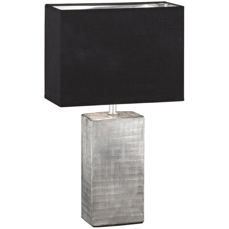 Lampe de table, lampe de chevet, lampe de lecture, lampe de chambre, lampe de salon, lampe d'appoint, céramique argent textile noir, 1x E14, H 50 cm