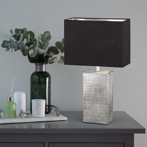 Lampe de table, lampe de chevet, lampe de lecture, lampe de chambre, lampe de salon, lampe d'appoint, céramique argent textile noir, 1x E14, H 50 cm