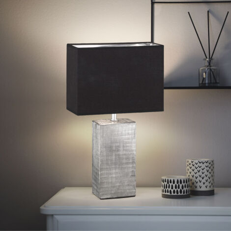Lampe de table, lampe de chevet, lampe de lecture, lampe de chambre, lampe de salon, lampe d'appoint, céramique argent textile noir, 1x E14, H 50 cm