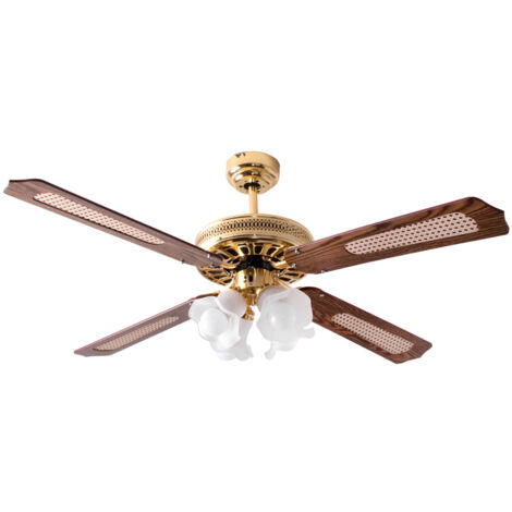 V-Tac – Ventilateur de plafond 105 cm – 3 vitesses – Interrupteur à tirette – Verre opalin et MDF brun – Moteur silencieux 50W