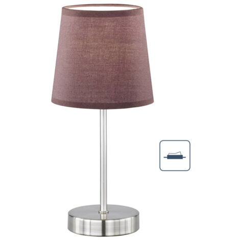 Lampe de table, lampe de chevet, lampe d'appoint, lampe de salon, lampe de chambre, textile marron, métal nickel mat, 1x douille E14, DxH 14x32 cm, (1/5)