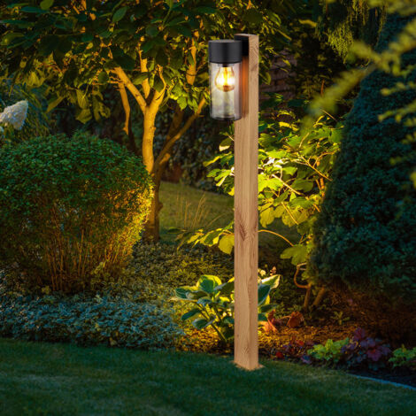 Lampadaire d'extérieur LED 1x E27 7W – Aspect bois et inox – IP44 – 630 lumens – Dimensions 9x14,5x100 cm – Couleur lumière 2200K
