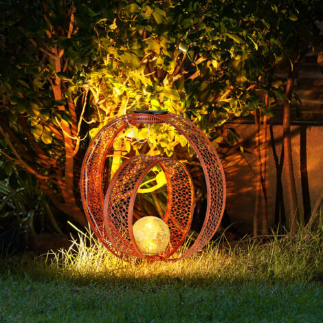 Lampe solaire boule orientale en métal et verre craquelé – IP44 résistante aux éclaboussures – 42 cm hauteur – Lumière blanche chaude 2700K