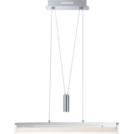 Suspension salon hauteur réglable suspension salle à manger lampe chrome, métal verre, 1x LED 22,5W 1780Lm blanc chaud, L 80 cm