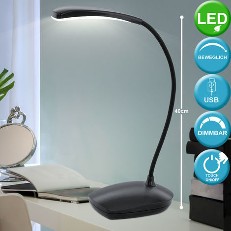 Lampe de table LED lampe d'appoint variateur tactile lampe de table lampe  de chevet noir, métal textile couleur fumée, batterie USB CCT dimmable, 2W  109lm 2700K 4000K 6500K, D 14 cm