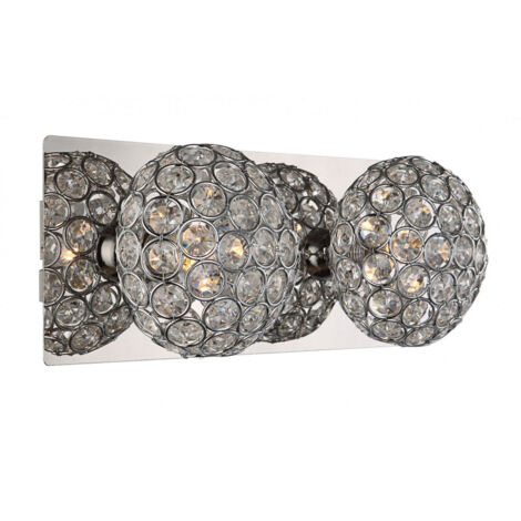 Applique murale à 2 lampes, lampe de salon, boules lumineuses en cristal chromé, transparent, 2x douilles G9, LxlxH 29x11x12 cm (1/2)