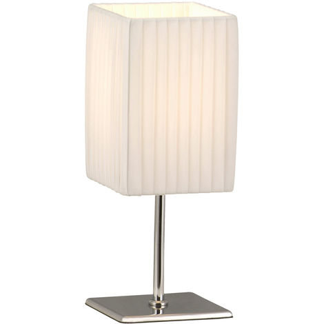 Lampe de table de haute qualité en métal chromé, textile blanc