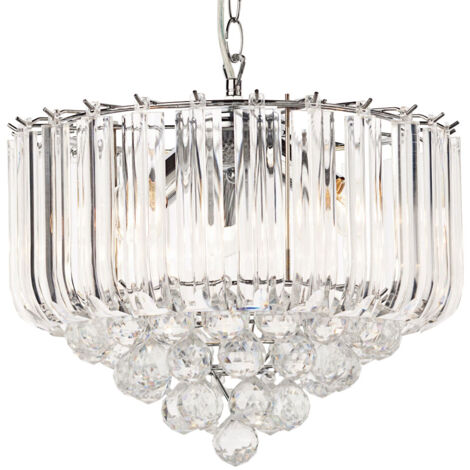 Suspension lustre en cristal lampe à suspension en cristal Lustre clair, métal chromé, 4x douilles E14, DxH 35x90 cm
