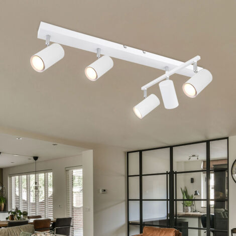 Plafonnier spot de plafond blanc plafonnier blanc spot à 5 lampes mobiles et flexibles, métal, 5x douilles GU10, LxlxH 70x35x17cm
