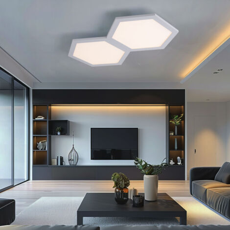 Plafonnier lampe de salon lampe de couloir lampe de chambre plafonnier lampe de salle à manger, métal aluminium plastique hexagonal blanc, LED 24W 1410Lm 3000K blanc chaud, L 52 cm