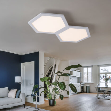 Plafonnier lampe de salon lampe de couloir lampe de chambre plafonnier lampe de salle à manger, métal aluminium plastique hexagonal blanc, LED 24W 1410Lm 3000K blanc chaud, L 52 cm