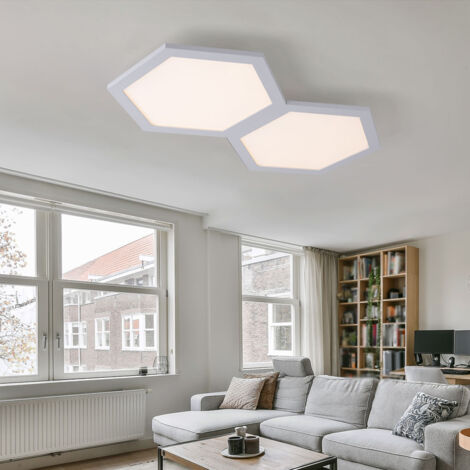 Plafonnier lampe de salon lampe de couloir lampe de chambre plafonnier lampe de salle à manger, métal aluminium plastique hexagonal blanc, LED 24W 1410Lm 3000K blanc chaud, L 52 cm