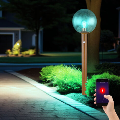 Globo – Lampadaire d'extérieur avec détecteur de mouvement – LED RGB 8,5W – Hauteur 100 cm – Aspect bois – Protection IP44 – Contrôle via application - PXH 25 X