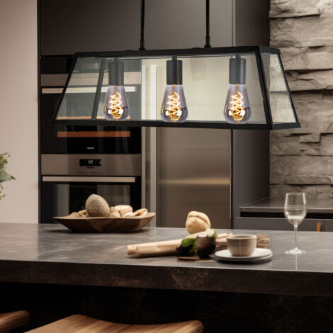 Lampe à suspension en verre noir éclairage de salon lanterne suspendue au plafond projecteur (1/5)