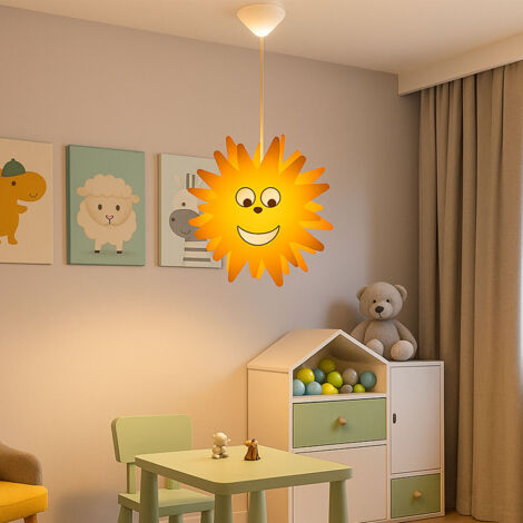 Suspension chambre d'enfant Soleil Lampe à suspendre Soleil Lampe à suspendre pour enfants, bois jaune, 1x E27, DxH 38x110 cm Eglo 94142 (1/5)
