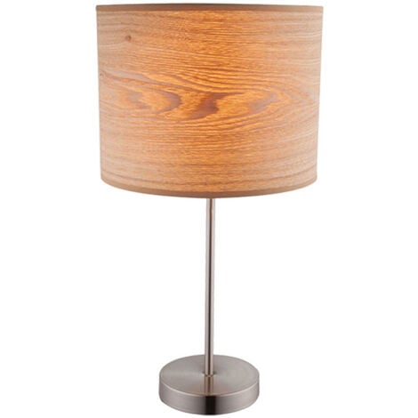 Lampe de table lampe de table lampe de lecture lampe de chambre lampe de lecture lampe de bureau, métal nickel aspect bois mat, douille E27, DxH 26x50cm