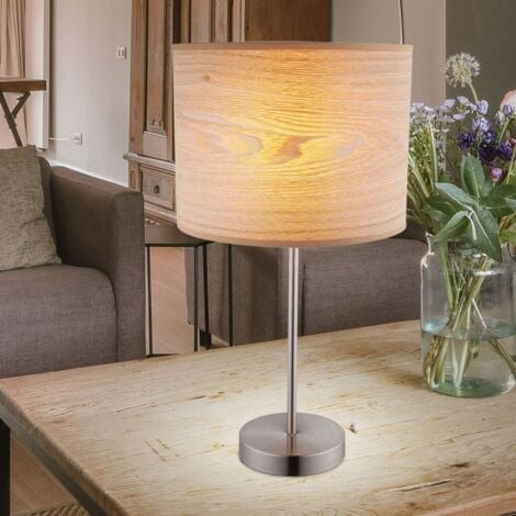 Lampe de table lampe de table lampe de lecture lampe de chambre lampe de lecture lampe de bureau, métal nickel aspect bois mat, douille E27, DxH 26x50cm