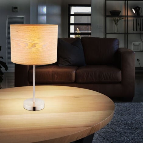 Lampe de table lampe de table lampe de lecture lampe de chambre lampe de lecture lampe de bureau, métal nickel aspect bois mat, douille E27, DxH 26x50cm