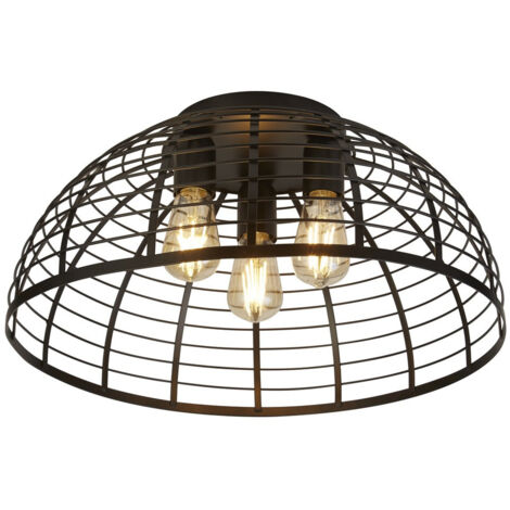 Plafonnier lampe de salon plafonnier grille acier doux noir mat 3x E27 (1/4)