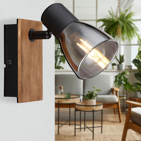 Applique murale spot mural couloir lumière chambre lampe bois métal marron foncé
