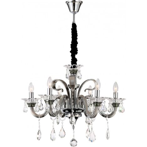 Plafonnier Suspension Lampe Lustre Métal Chrome Verre Cristaux Salle à manger (1/5)