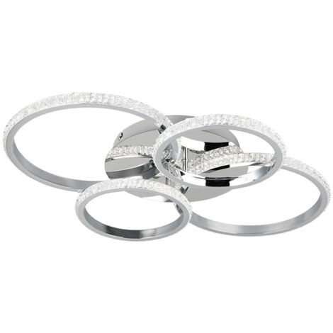 Plafonnier LED dimmable Plafonnier chromé Cristaux Lampe design anneaux pivotants, 27W 3400lm blanc neutre, LxHxP 65 x 8 x 49 cm (1/5)