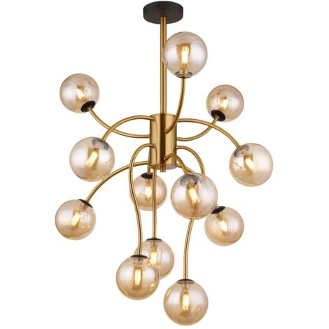 Plafonnier salon plafonnier doré LED 12 ampoules ambre H 93 cm (1/5)