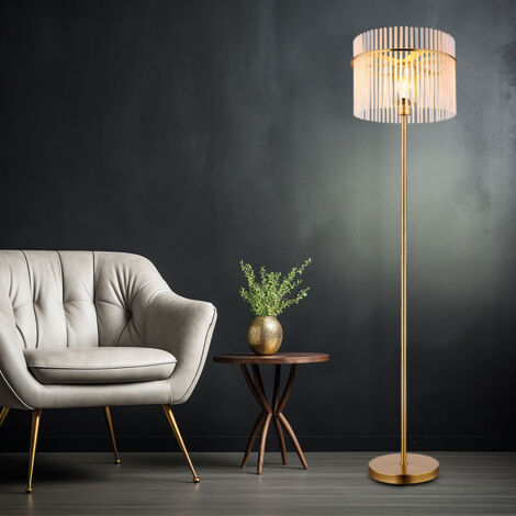 Globo – Lampadaire salon en métal doré et verre opale – Hauteur 152 cm – Prise 1x E27 – Diamètre 38 cm – Classe IP20