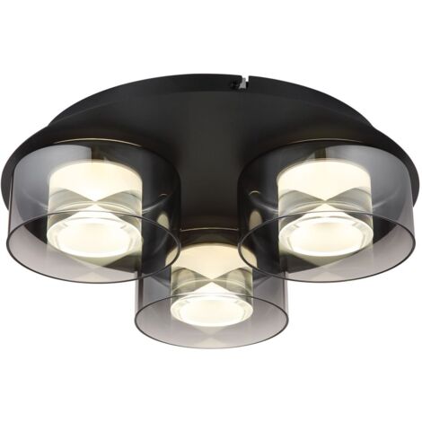 Plafonnier plafonnier LED salon lumière métal verre couleur fumée D 38 cm (1/5)