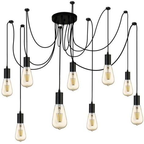 Suspension 9 flammes Squiggle Acier doux peint noir mat noir, dimmable (1/3)