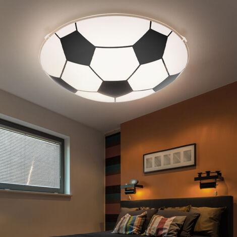 Lampe de chambre d'enfant Plafonnier Chambre à coucher Plafonnier Football, métal verre noir blanc, dimmable télécommande RGB LED changement de couleur, 8,5W 806Lm 3000K blanc chaud, D 30 cm
