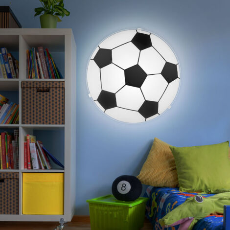Lampe de chambre d'enfant Plafonnier Chambre à coucher Plafonnier Football, métal verre noir blanc, dimmable télécommande RGB LED changement de couleur, 8,5W 806Lm 3000K blanc chaud, D 30 cm