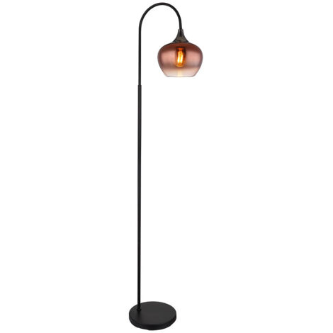 Lampadaire arqué Lampe de salon Lampadaire arqué Verre cuivré, métal noir, 1x E27, LxlxH 39 x 25 x 150 cm