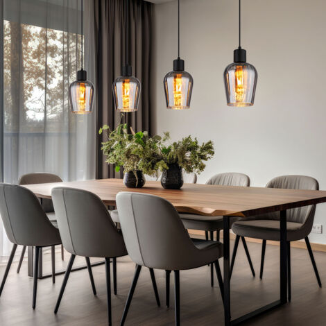 Globo Ryan Suspension de bar, abat-jour en verre fumé noir mat, 4 ampoules E27 (1/5)