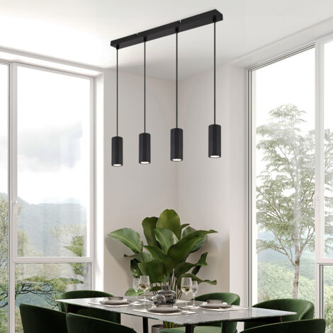 Lampe à suspendre Lampe de table à manger noire 4 flammes Plafonnier suspendu, métal, 4x GU10 douilles, LxlxH 61x6x120 cm (1/5)