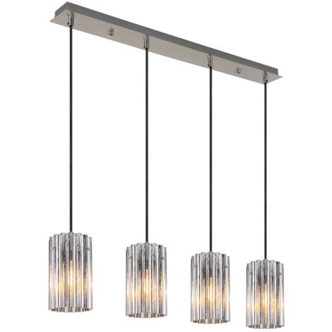 Globo Cayden Suspension de bar en nickel mat, abat-jour en verre transparent, 4 ampoules E27 (1/5)