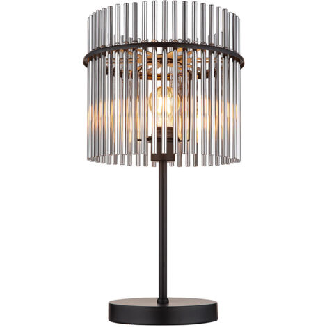Lampe de table barres de verre fumé clair Lampe d'appoint noire Lampe de chambre à coucher Lampe de chevet, métal, 1x douille E27, H 54,5 cm (1/5)