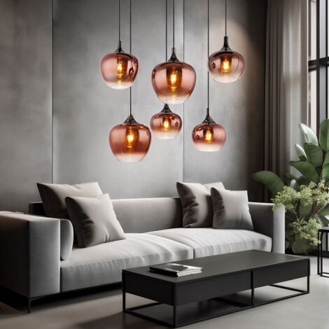 Globo Maxy Suspension Cluster avec abat-jour en verre noir mat cuivré, 6 ampoules E27 (1/5)