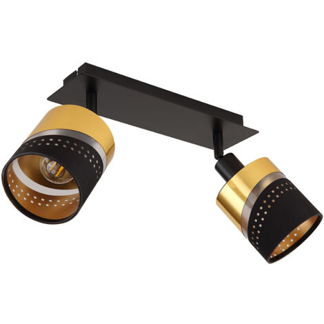 Plafonnier plafonnier lampe de salon métal noir mat doré 2 ampoules (1/5)
