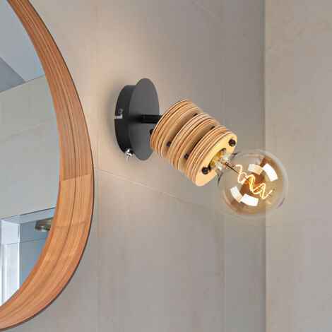 Applique murale style campagnard en bois MDF, lampe de salon avec spot mobile, métal noir marron, 1x E27, LxH 12x17,5 cm (1/5)