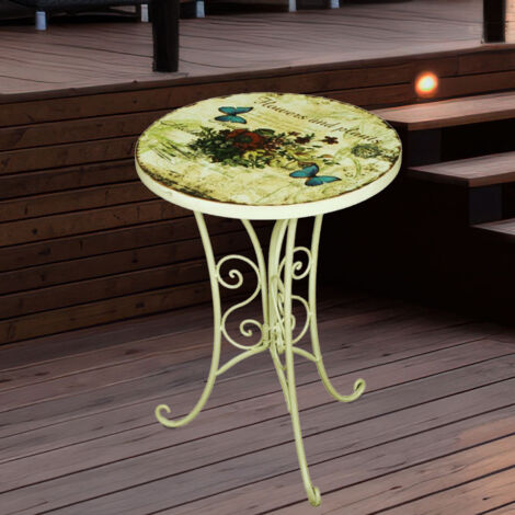 Table Basse D'appoint Vintage Blanche En Fer, Palazzo INT, 60x67 Cm, Intérieur/extérieur